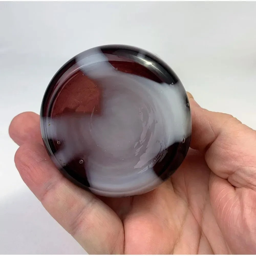 Purple Hand blown glass vase with white‎ stripes